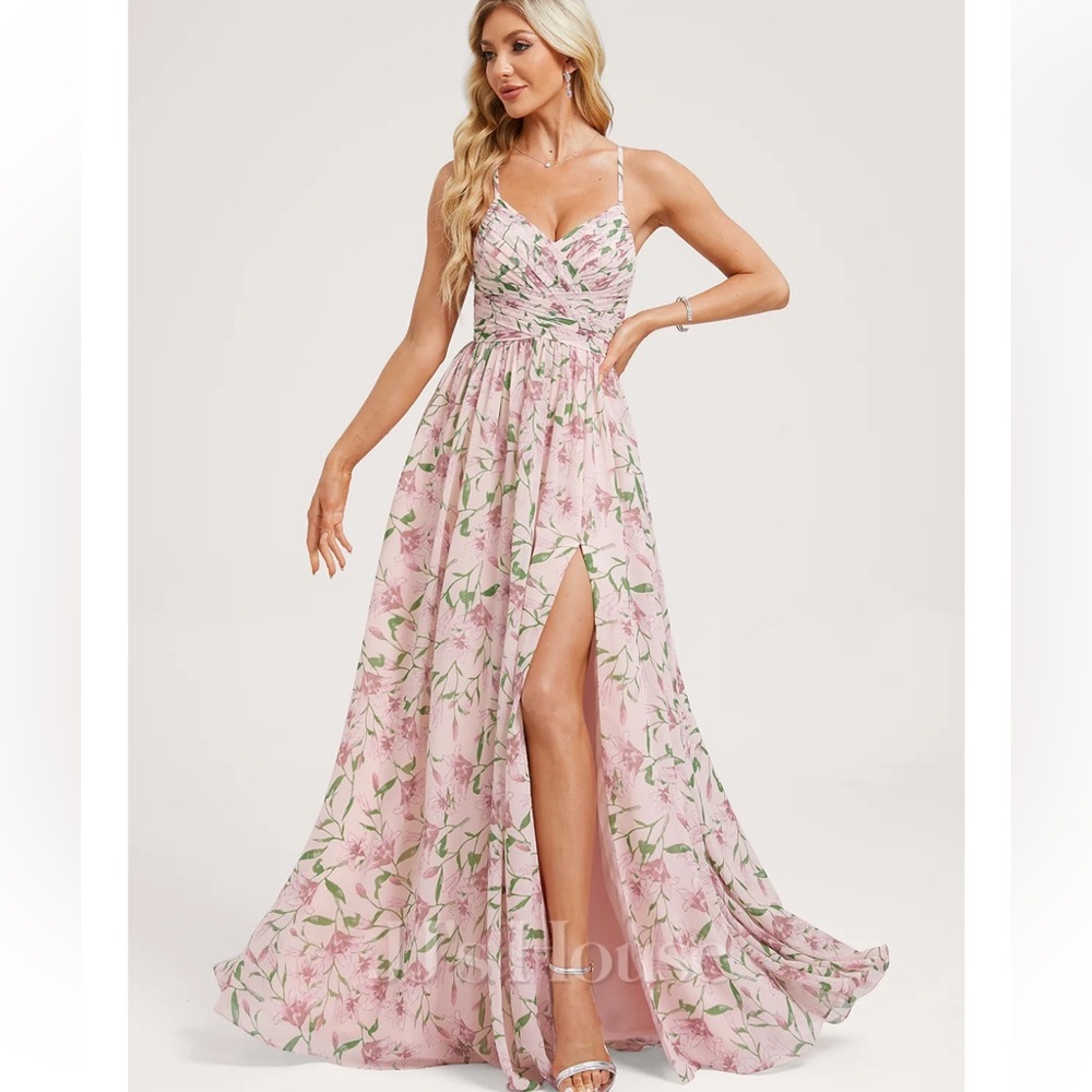 JJ’s House A-line V-Neck Floor-Length‎ Chiffon Bridesmaid Dress #421800